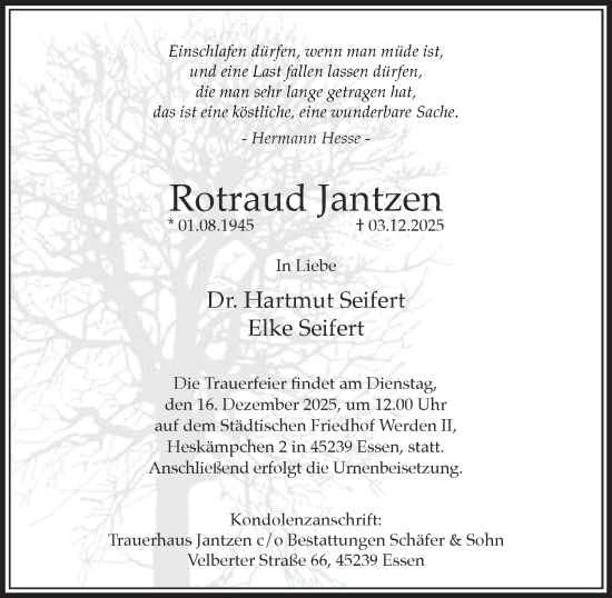 Traueranzeige von Rotraud Jantzen von Tageszeitung