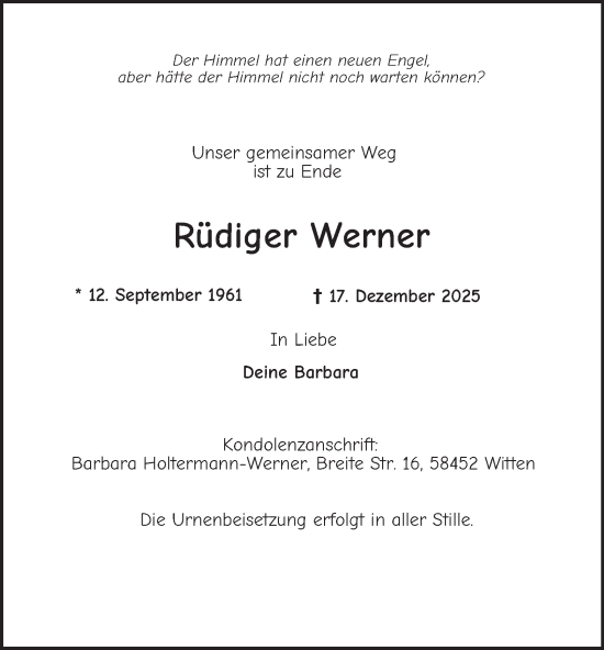 Traueranzeige von Rüdiger Werner von Tageszeitung