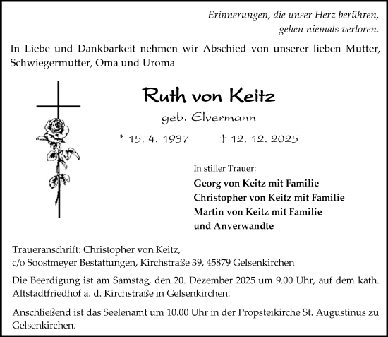 Traueranzeige von Ruth von Keitz von Tageszeitung