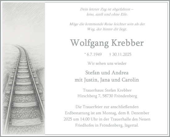Traueranzeige von Wolfgang Krebber von Tageszeitung
