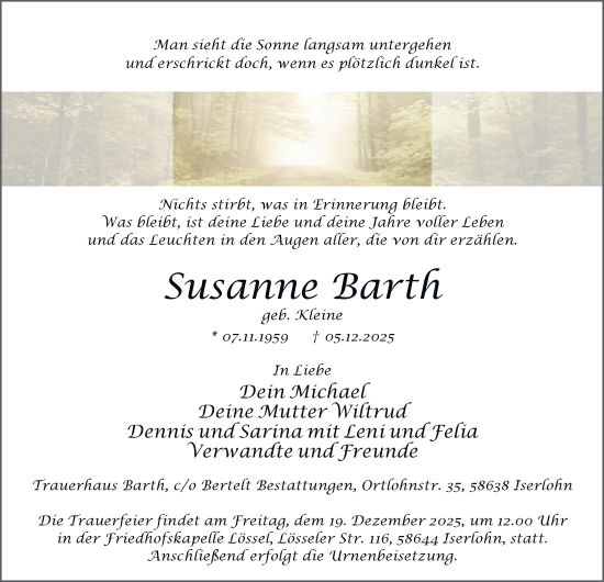 Traueranzeige von Susanne Barth von Tageszeitung