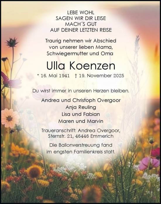 Traueranzeige von Ulla Koenzen von Tageszeitung
