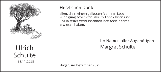 Traueranzeige von Ulrich Schulte von Tageszeitung
