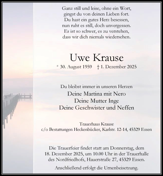 Traueranzeige von Uwe Krause von Tageszeitung