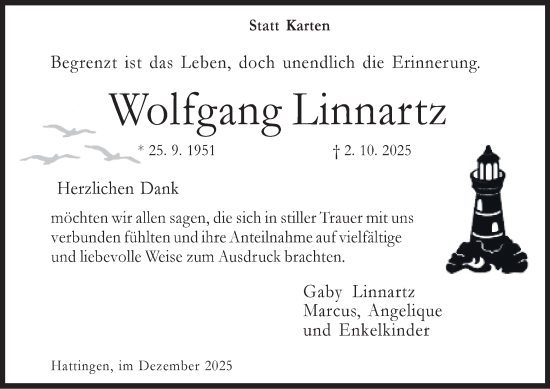 Traueranzeige von Wolfgang Linnartz von Tageszeitung