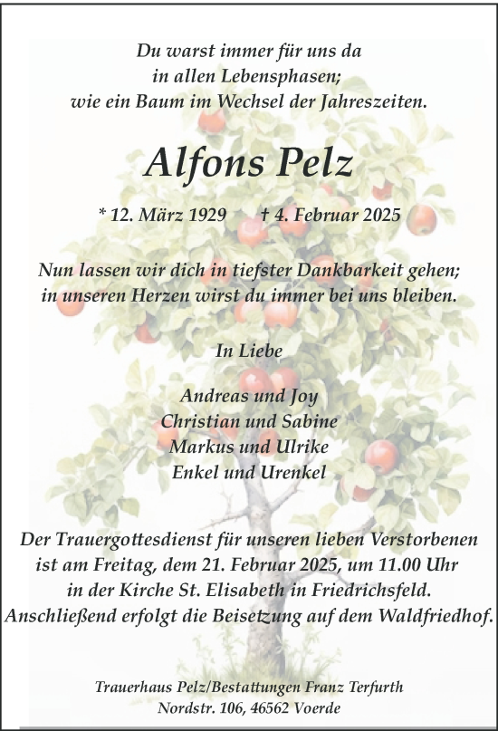Traueranzeige von Alfons Pelz von Tageszeitung