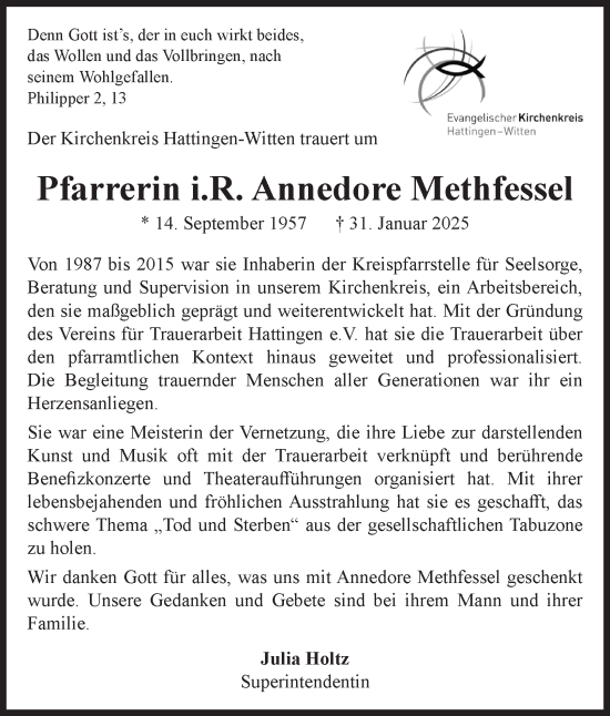 Traueranzeige von Annedore Methfessel von Tageszeitung