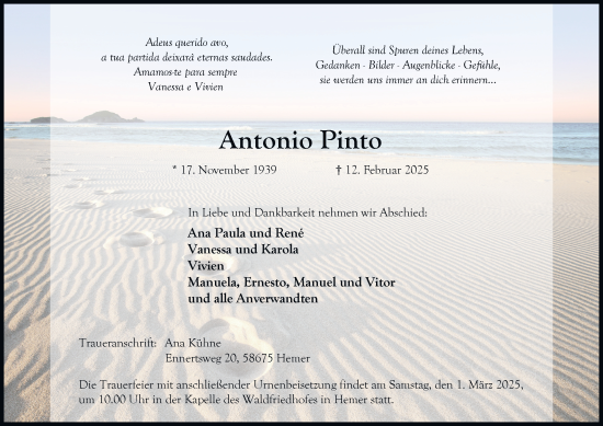 Traueranzeige von Antonio Pinto von Tageszeitung