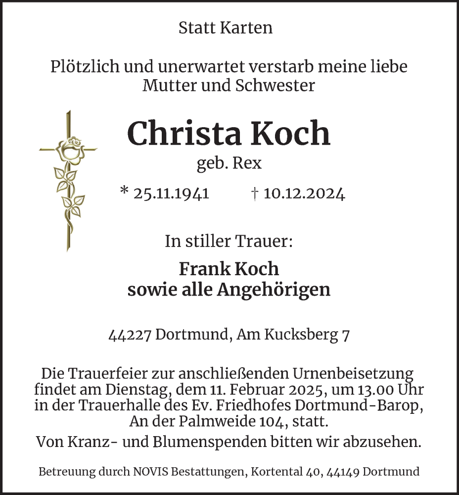  Traueranzeige für Christa Koch vom 05.02.2025 aus Tageszeitung