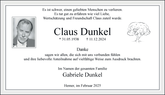 Traueranzeige von Claus Dunkel von Tageszeitung