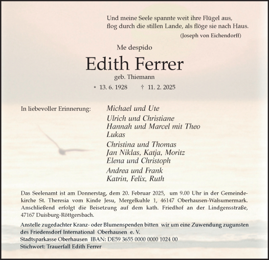 Traueranzeige von Edith Ferrer von Tageszeitung