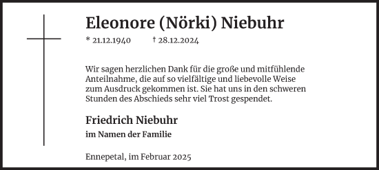 Traueranzeige von Eleonore Niebuhr von Tageszeitung