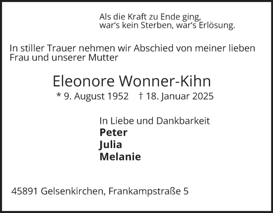 Traueranzeige von Eleonore Wonner-Kihn von Tageszeitung