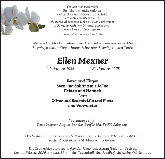 Traueranzeige von Ellen Mexner von Tageszeitung