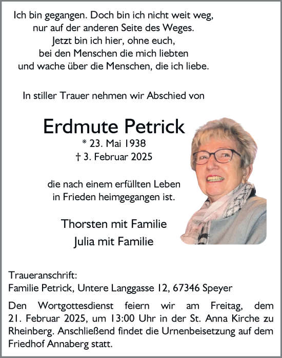 Traueranzeige von Erdmute Petrick von Tageszeitung