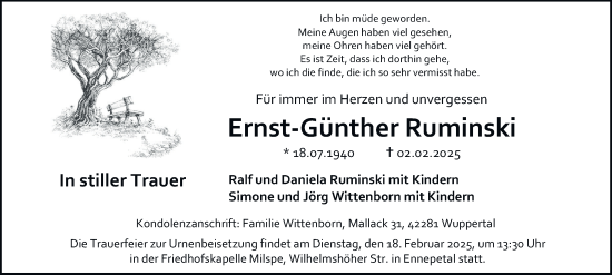 Traueranzeige von Ernst-Günther Ruminski von Tageszeitung