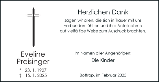 Traueranzeige von Eveline Preisinger von Tageszeitung