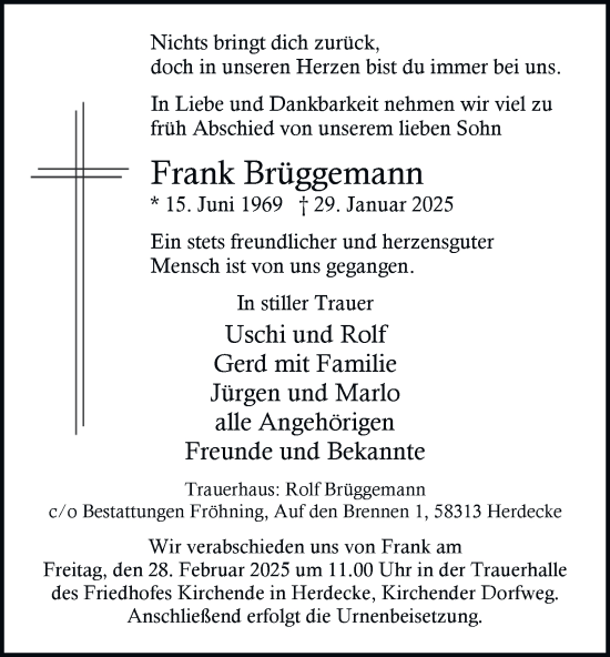 Traueranzeige von Frank Brüggemann von Tageszeitung