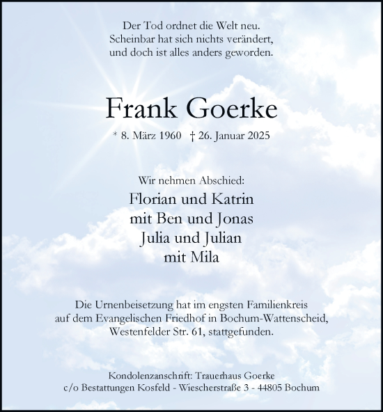 Traueranzeige von Frank Goerke von Tageszeitung
