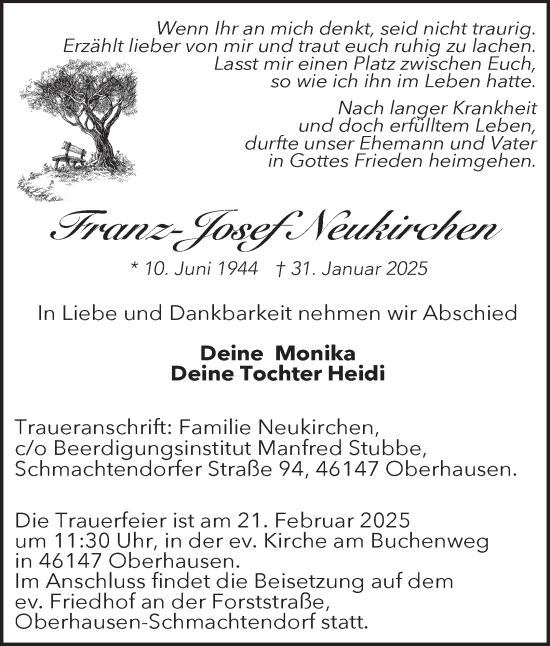Traueranzeige von Franz-Josef Neukirchen von Tageszeitung