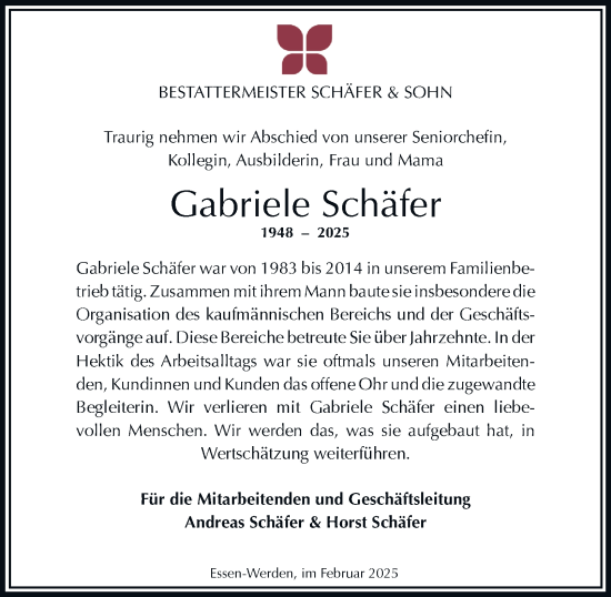Traueranzeige von Gabriele Schäfer von Tageszeitung