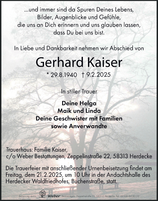 Traueranzeige von Gerhard Kaiser von Tageszeitung