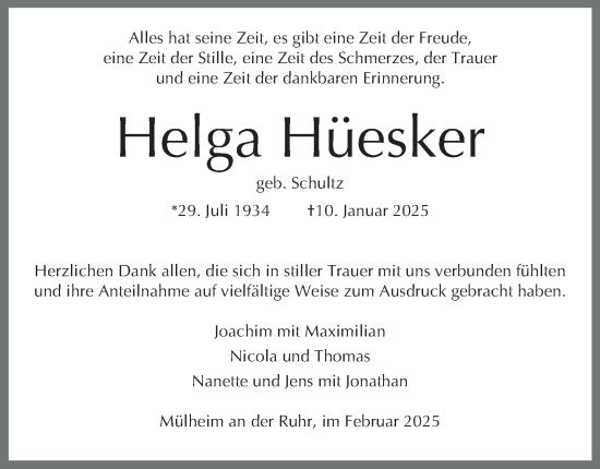 Traueranzeige von Helga Hüesker von Tageszeitung