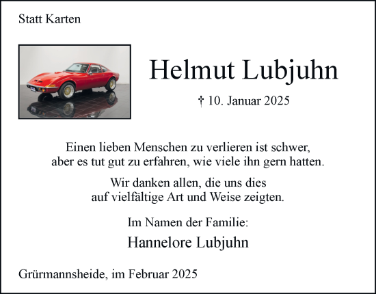 Traueranzeige von Helmut Lubjuhn von Tageszeitung