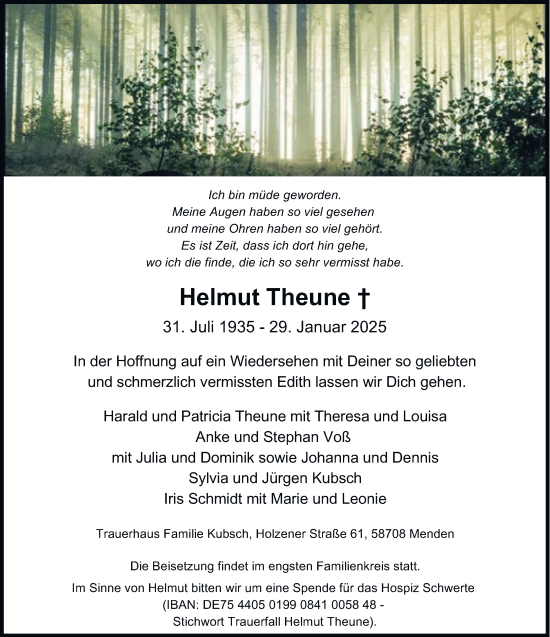 Traueranzeige von Helmut Theune von Tageszeitung