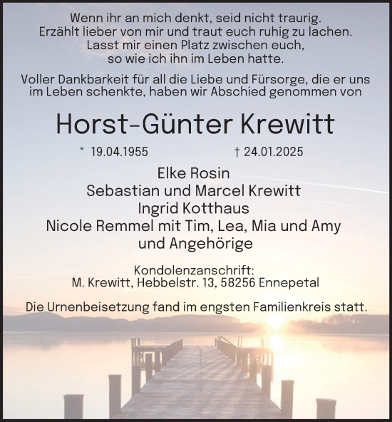 Traueranzeige von Horst-Günter Krewitt von Tageszeitung