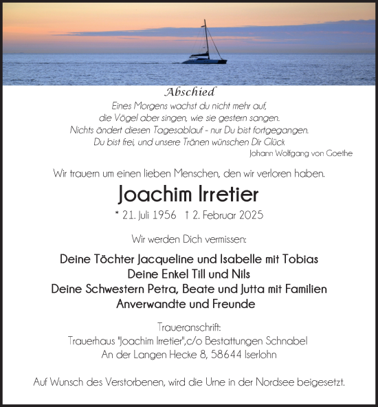 Traueranzeige von Joachim Irretier von Tageszeitung