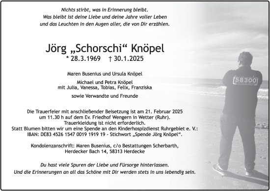 Traueranzeige von Jörg Knöpel von Tageszeitung