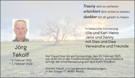 Traueranzeige von Jörg Tekolf von Tageszeitung