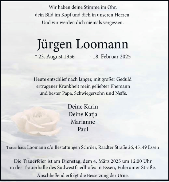 Traueranzeige von Jürgen Loomann von Tageszeitung