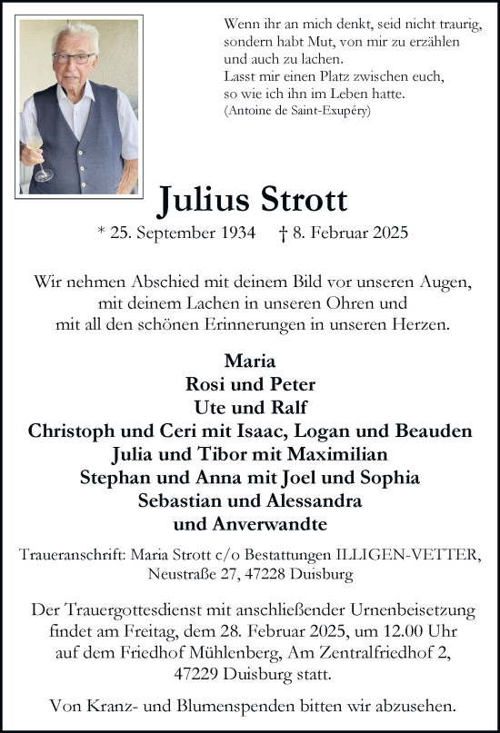 Traueranzeige von Julius Strott von Tageszeitung
