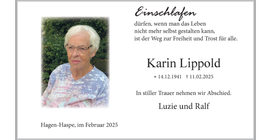 Traueranzeige von Karin Lippold von Tageszeitung