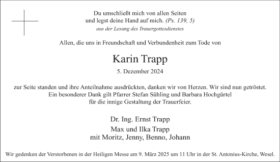 Traueranzeige von Karin Trapp von Tageszeitung