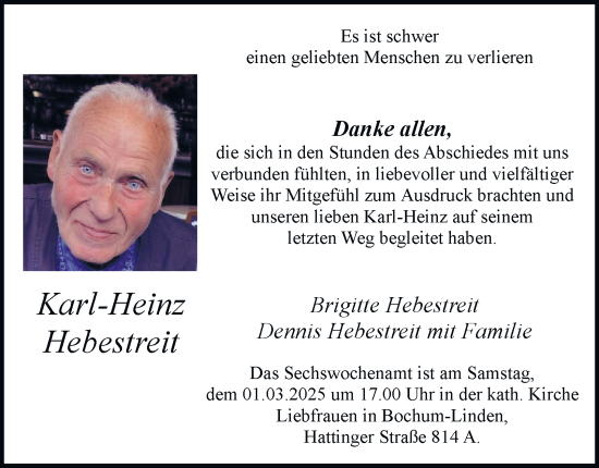 Traueranzeige von Karl-Heinz Hebestreit von Tageszeitung