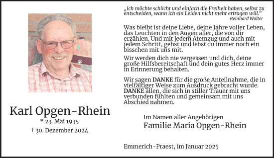 Traueranzeige von Karl Opgen-Rhein von Tageszeitung
