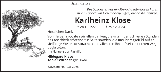 Traueranzeige von Karlheinz Klose von Tageszeitung