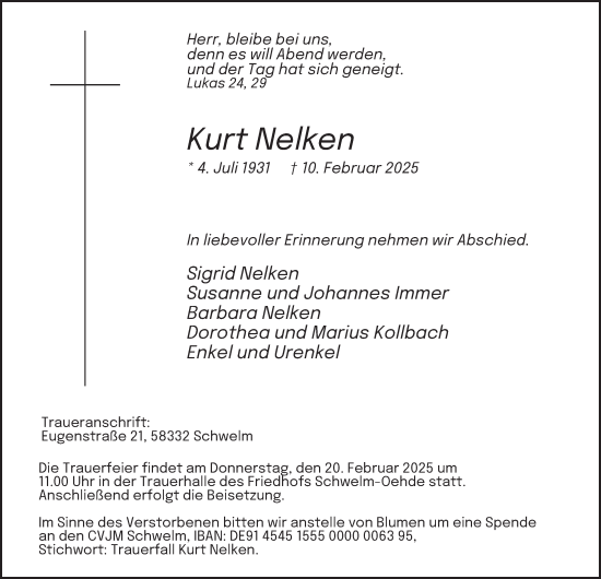 Traueranzeige von Kurt Nelken von Tageszeitung