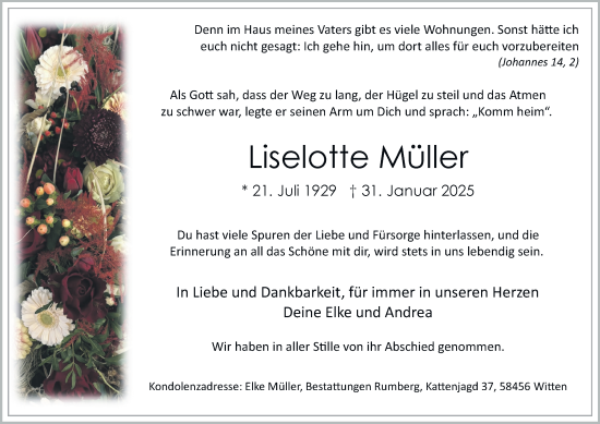 Traueranzeige von Liselotte Müller von Tageszeitung