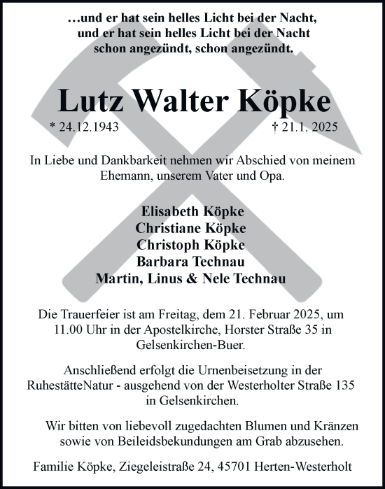 Traueranzeige von Lutz Walter Köpke von Tageszeitung