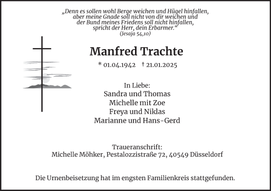 Traueranzeige von Manfred Trachte von Tageszeitung