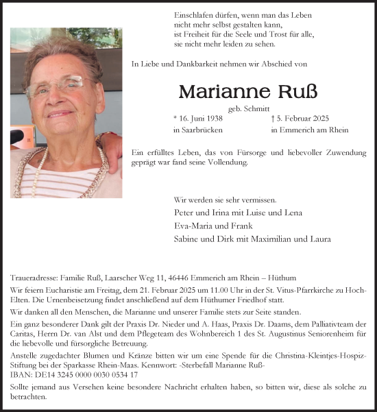 Traueranzeige von Marianne Ruß von Tageszeitung