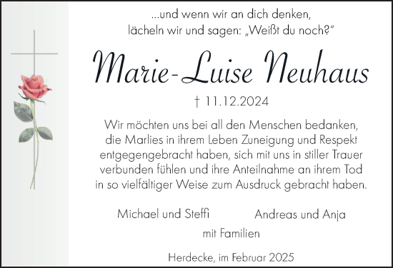 Traueranzeige von Marie-Luise Neuhaus von Tageszeitung