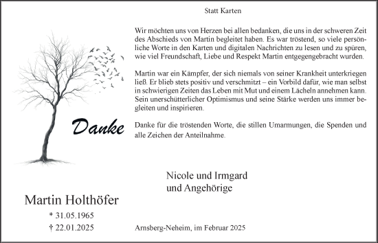 Traueranzeige von Martin Holthöfer von Tageszeitung