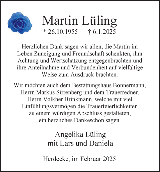Traueranzeige von Martin Lüling von Tageszeitung