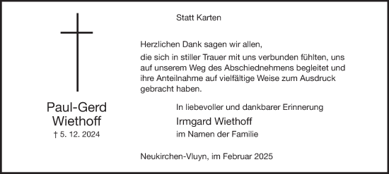 Traueranzeige von Paul-Gerd Wiethoff von Tageszeitung