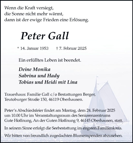 Traueranzeige von Peter Gall von Tageszeitung